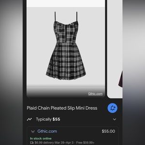 Plaid Chain Pleated Slip Mini Dress